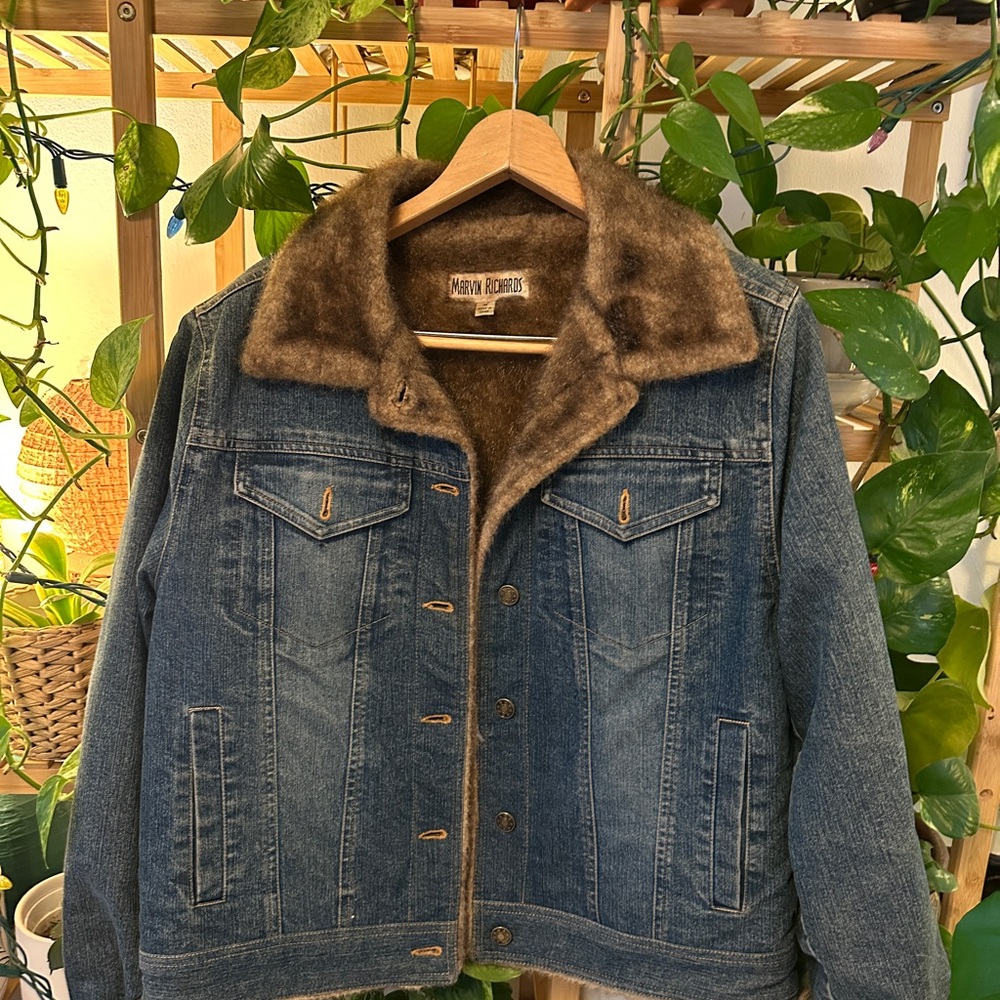 Marvin Richards Denim Jacket with Brown Faux Fur Collar